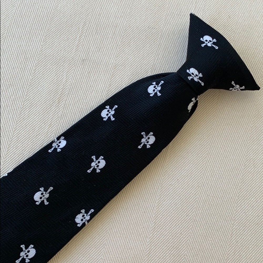 Cherokee Clip-On Kids Neck Tie Skull and Crossbones Black White